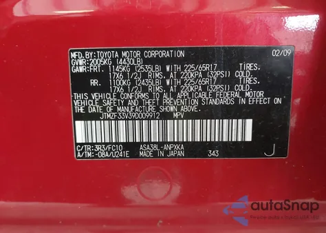 2009 Toyota Rav4 z USA, uszkodzony, nr VIN JTMZF33V39D009912